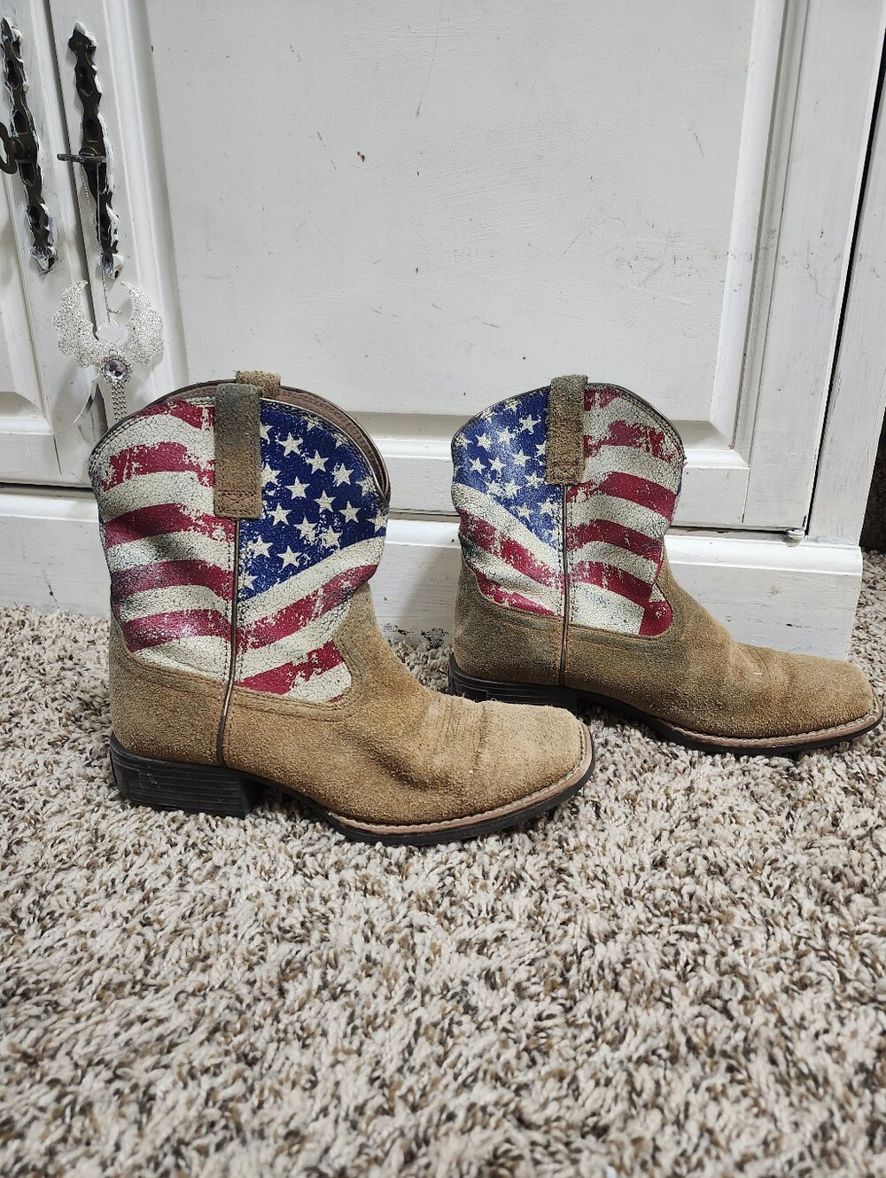 Ariat American Flag Western Leather Tan Cowboy Boots Kids 3.5